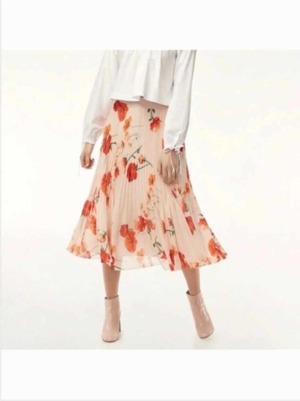Aritzia Wilfred Floral Terre Pleated Midi Skirt Size M